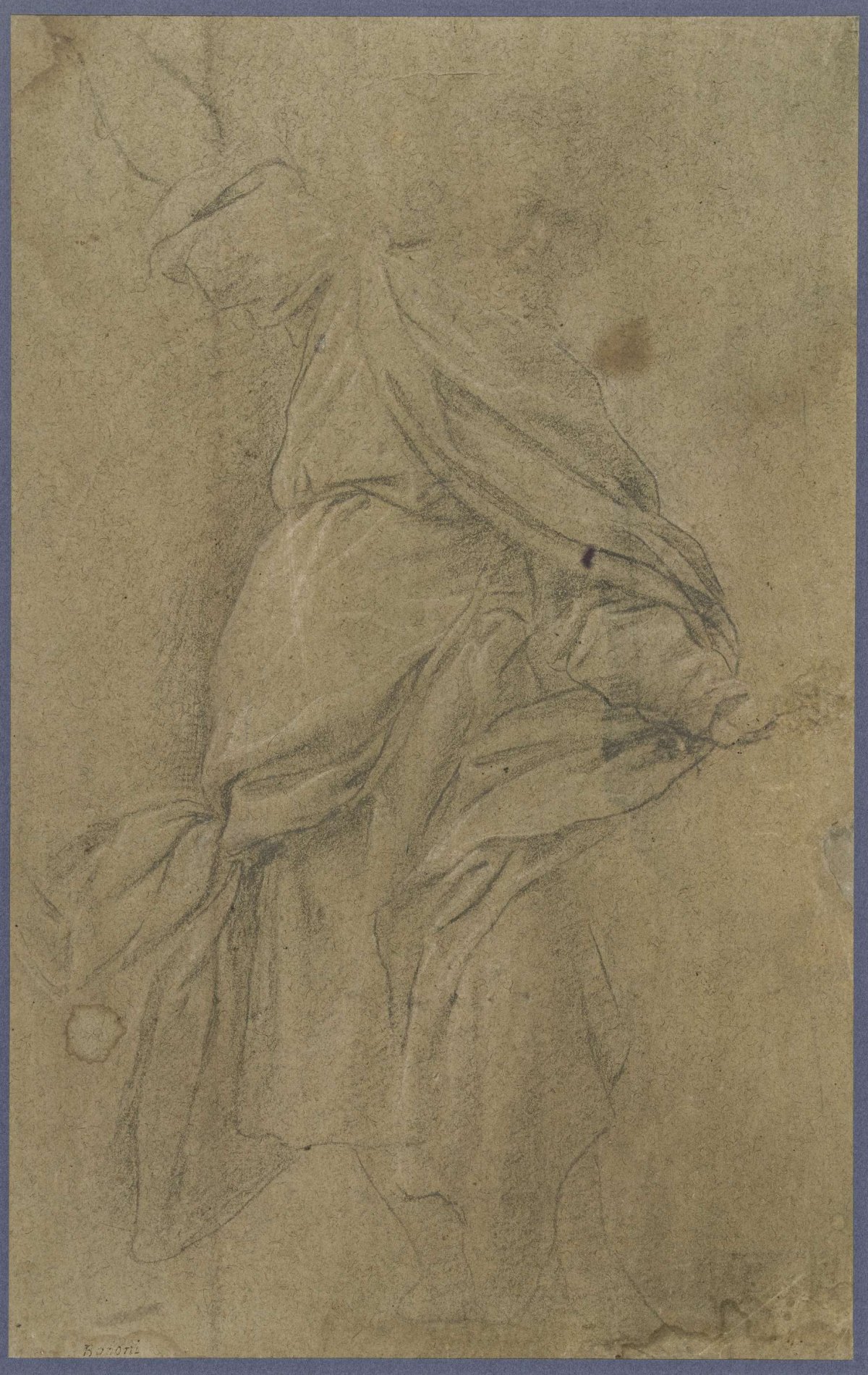 Study of a graybeard with right arm raised, Carlo Bononi, 1615 - 1620