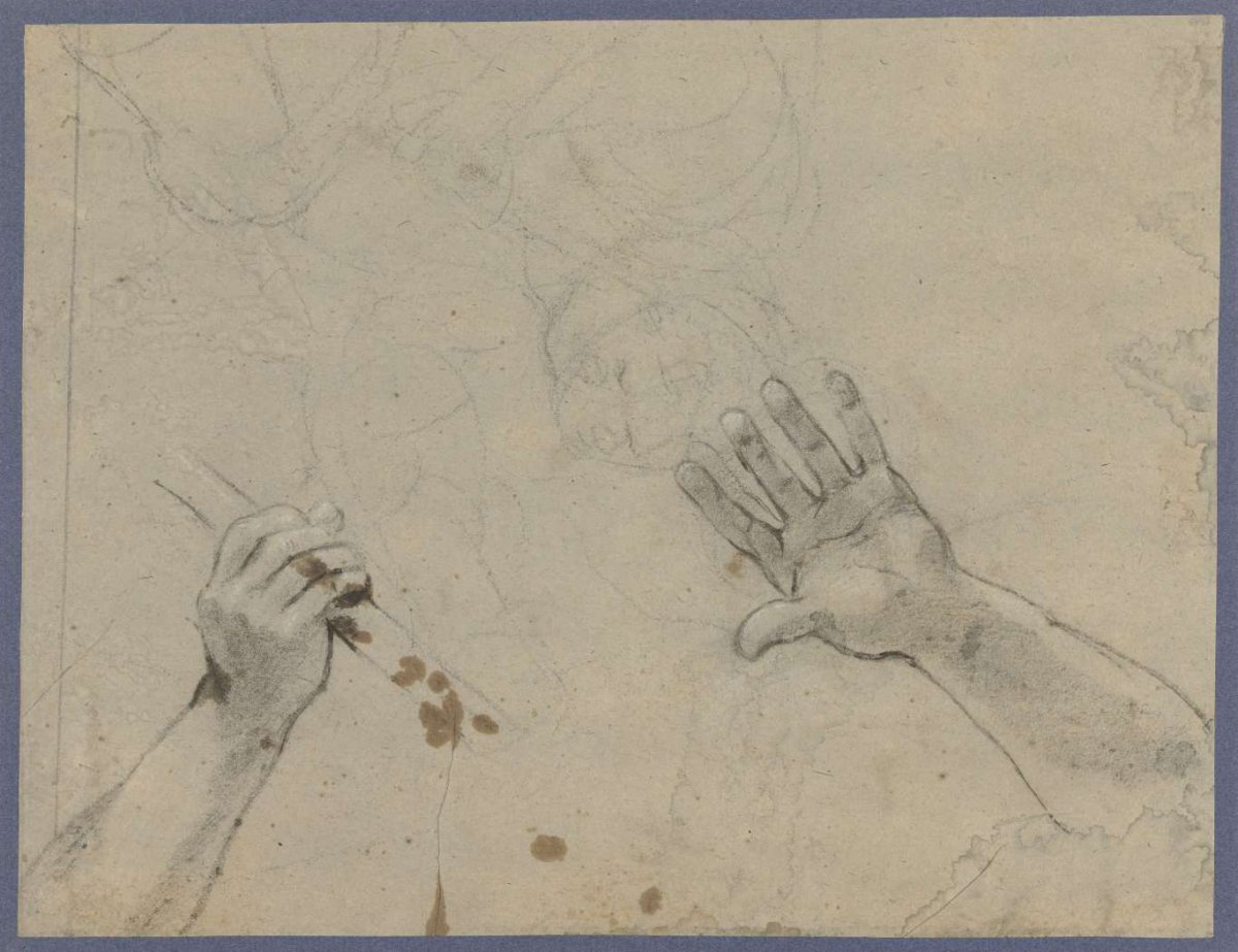 Study sheet with two studies of hands, Giacomo Cavedone, c. 1605 - c. 1610