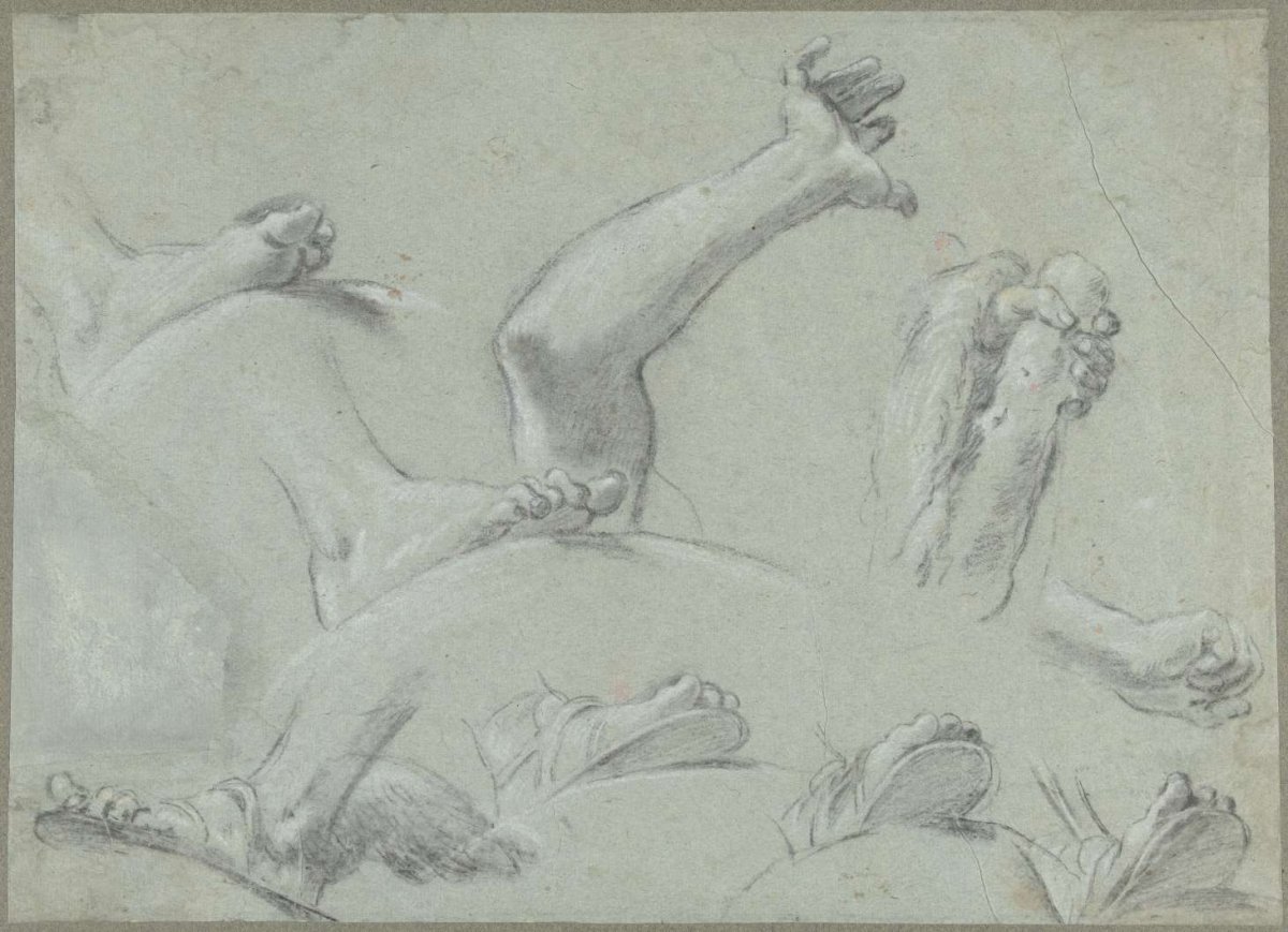 Sketch sheet with studies of feet, hands and an arm, Gaetano Gandolfi, 1600 - 1699