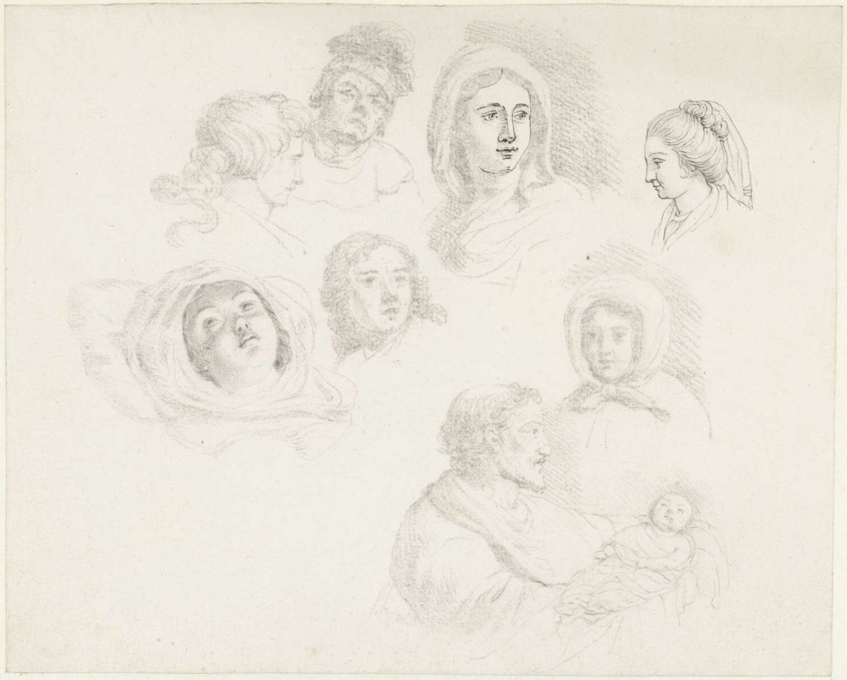 Different studies of heads, Jordanus Hoorn, 1763 - 1833