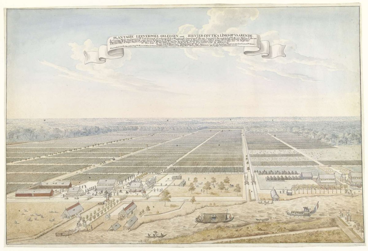 View of the Leeverpoel coffee plantation in Suriname, anonymous, c. 1700 - c. 1800