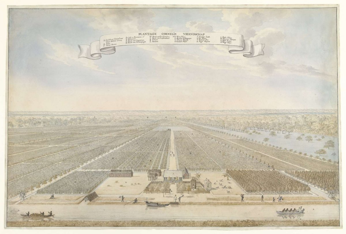 View of the Cornelis Friendship plantation in Suriname, anonymous, 1700 - 1800