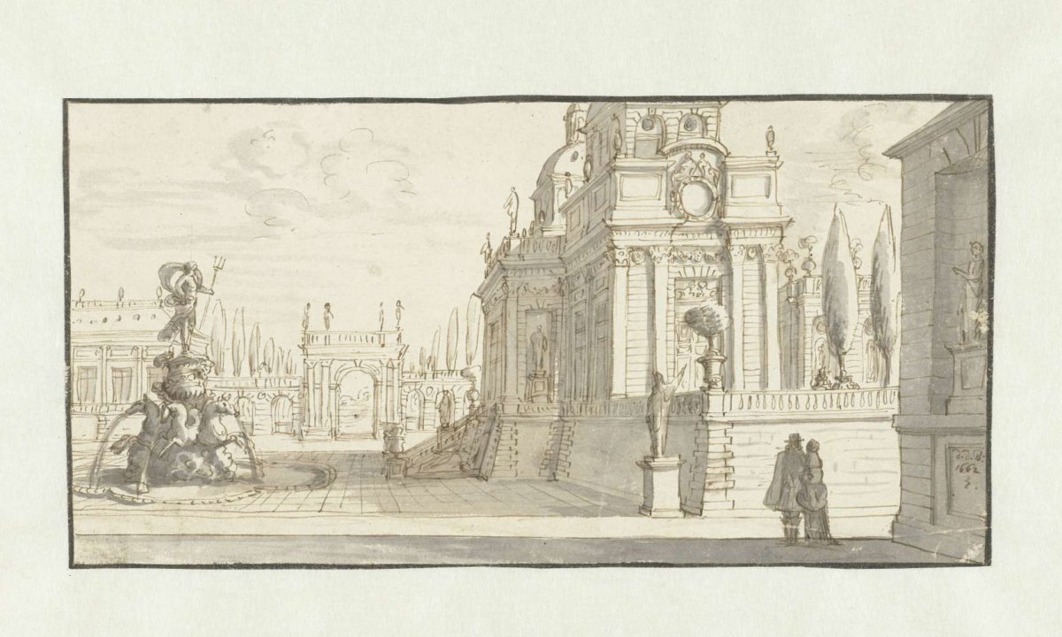 Square in front of a Renaissance palace, Daniël de Blieck, 1662