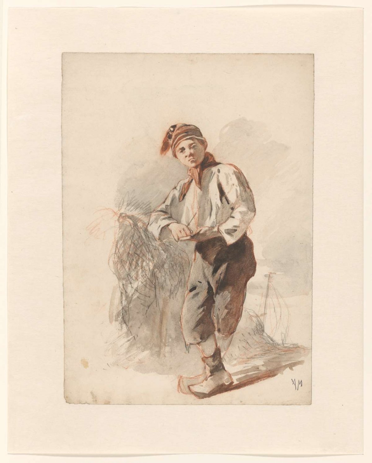 Standing fisher boy with hat, Anton Mauve, 1848 - 1888