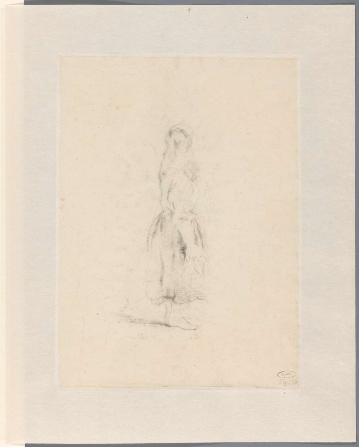 Sketch of standing young woman, en profil to the right, Anton Mauve, 1848 - 1888