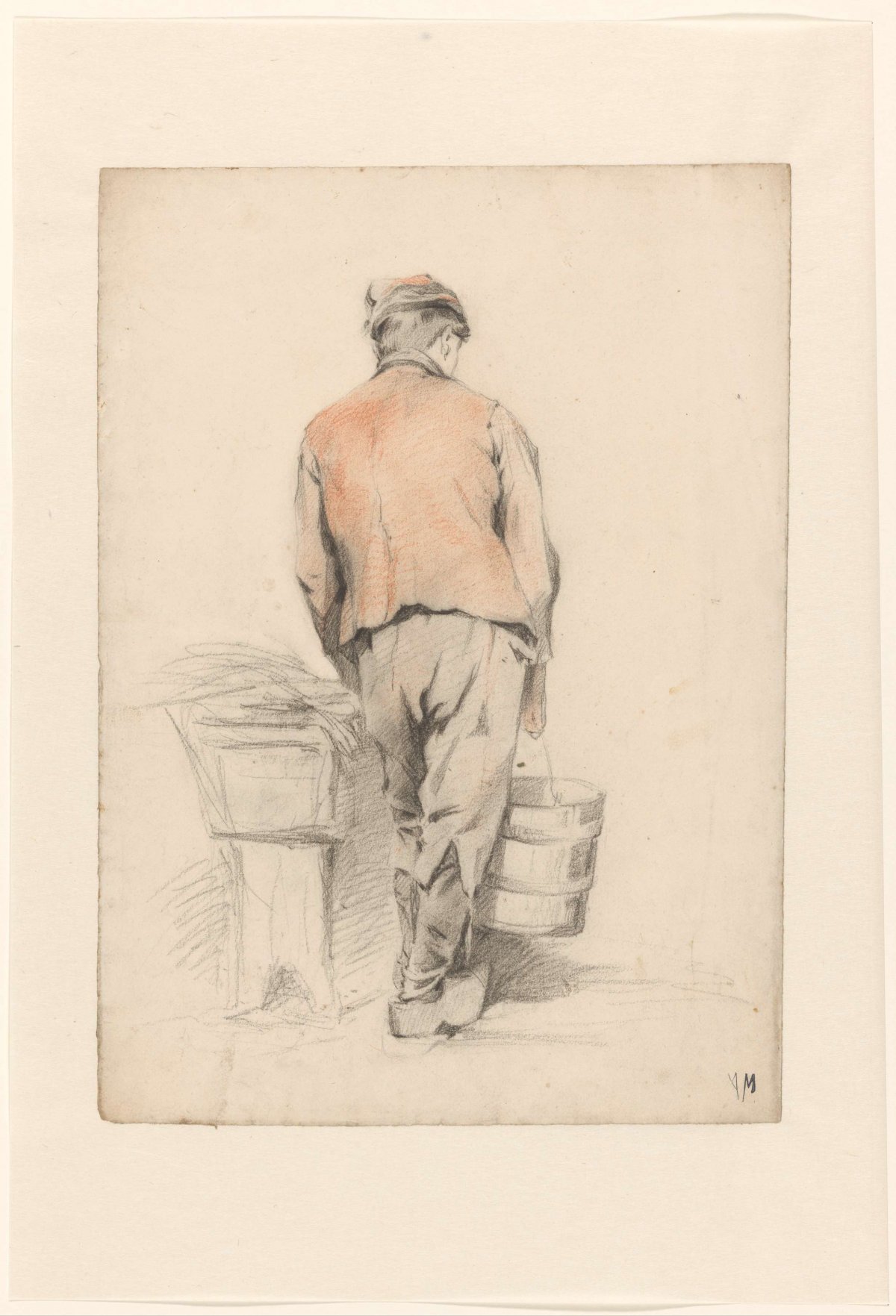 Standing boy with bucket, seen from the back, Anton Mauve, 1848 - 1888