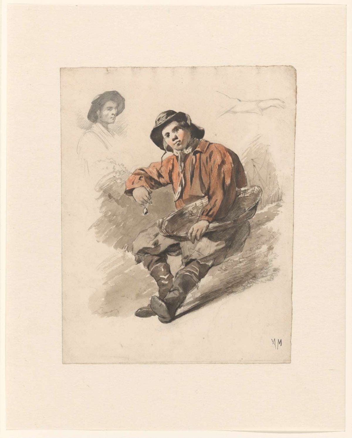 Zittende vissersjongen met mand, Anton Mauve, 1848 - 1888