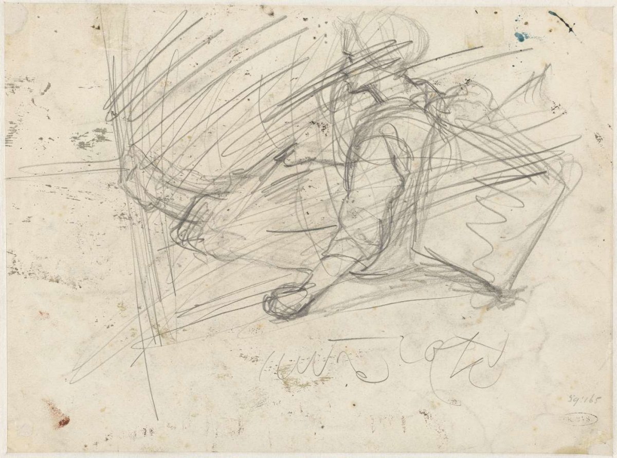 Sketch of a seated fisher girl (crossed out), Jozef Israëls, 1834 - 1911