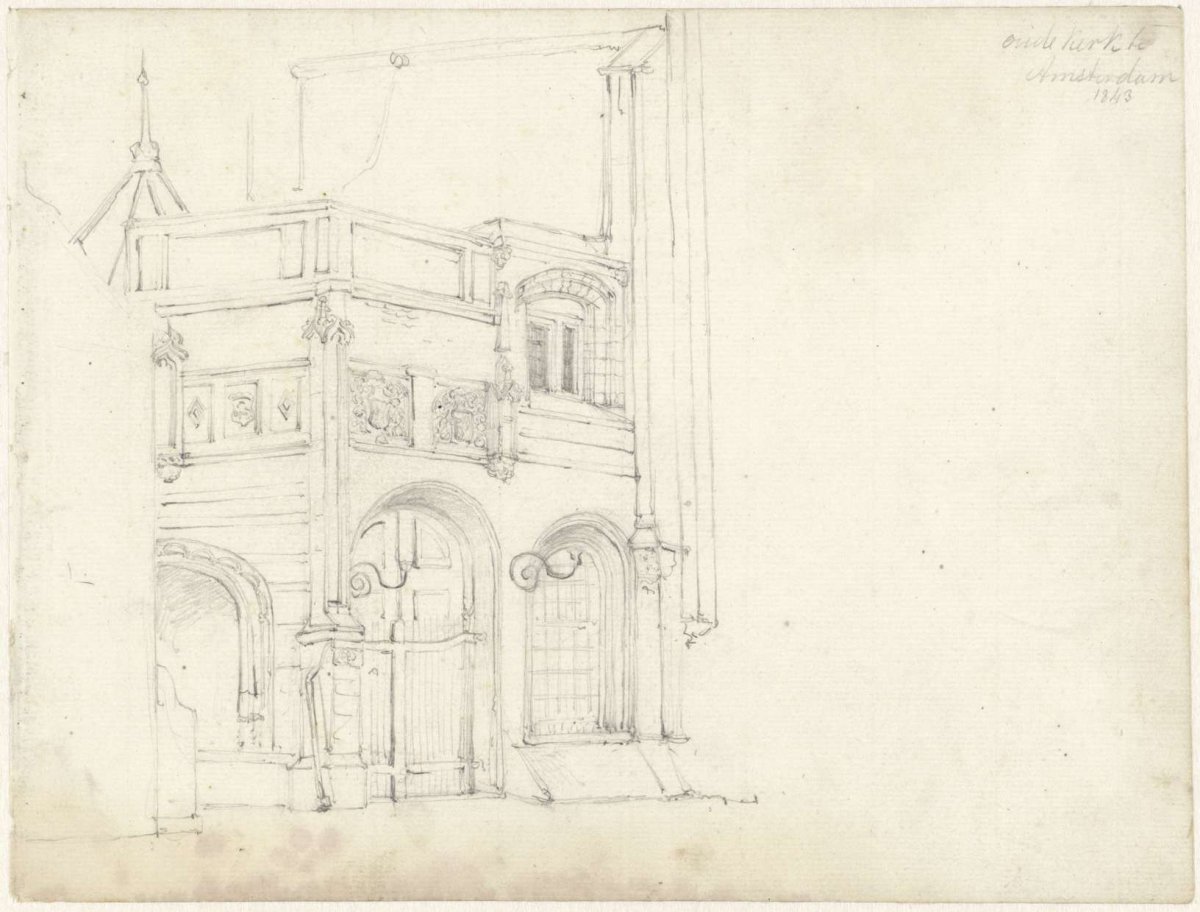 Iron chapel and south portal at the Oude Kerk in Amsterdam, Johan Adolph Rust, 1843