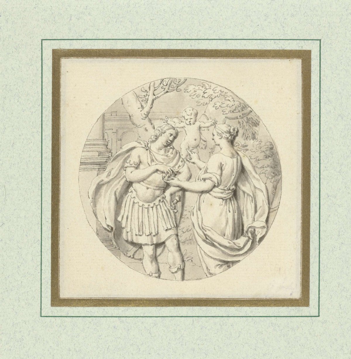Mythological representation of Paris handing Venus the apple (?), Louis Fabritius Dubourg, 1703 - 1775