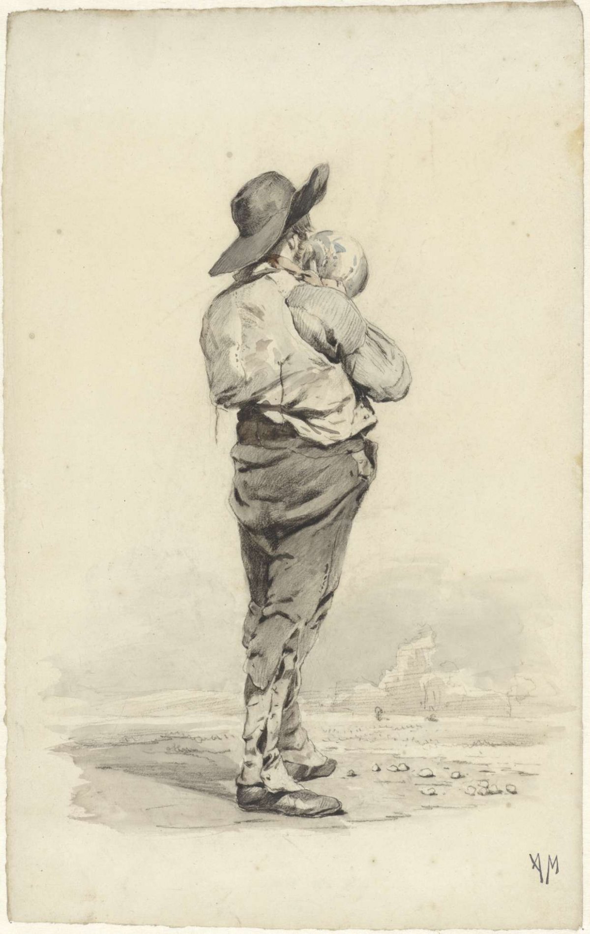 Standing man drinking from a pitcher, Anton Mauve, 1848 - 1888
