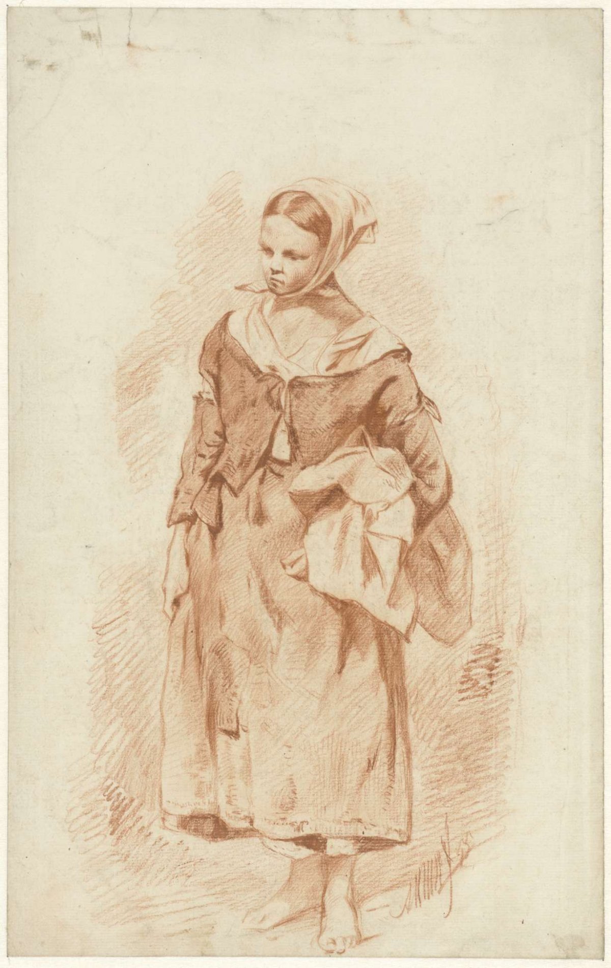 Standing woman with headscarf, Anton Mauve, 1855