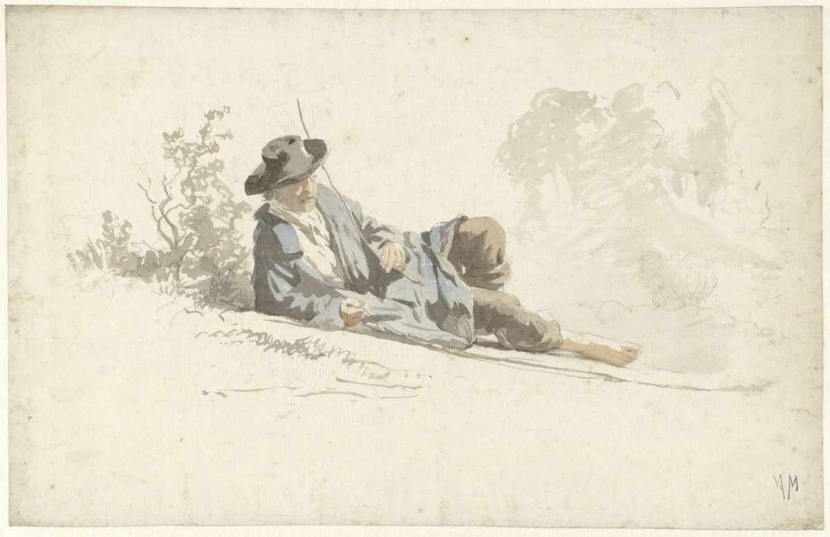 Man lying on the ground, resting, Anton Mauve, 1848 - 1888