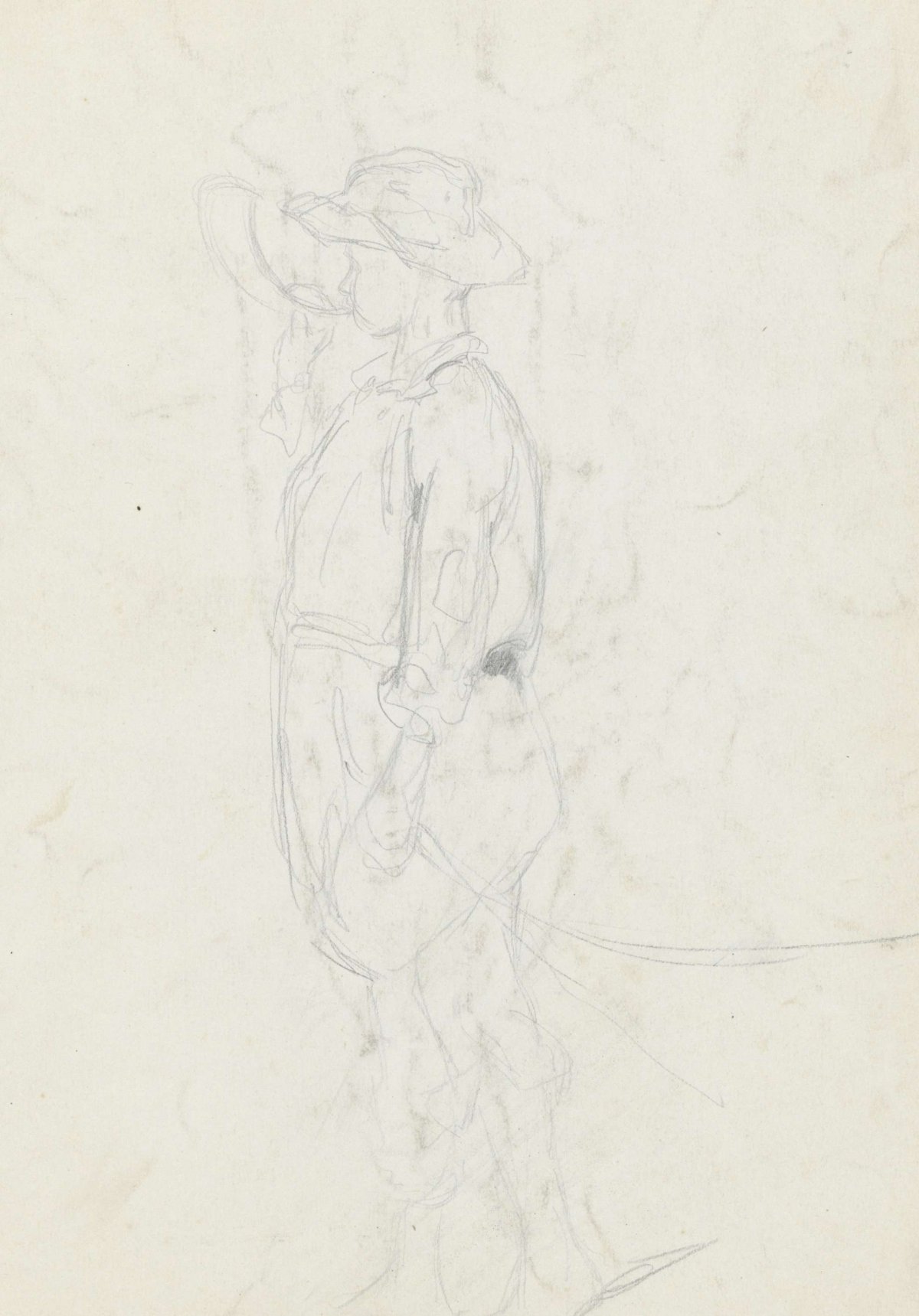 Sketch of a boy blowing a horn, Anton Mauve, 1848 - 1888