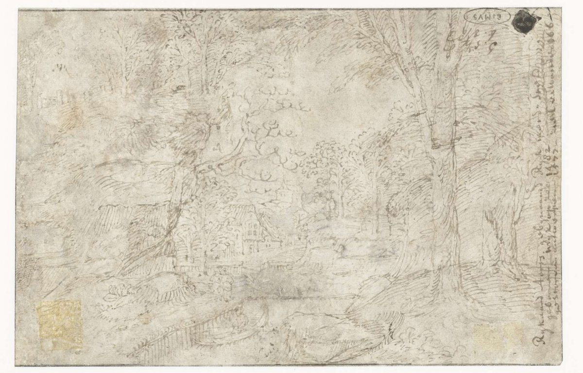 Hilly landscape with farmhouse and river, anonymous, c. 1540