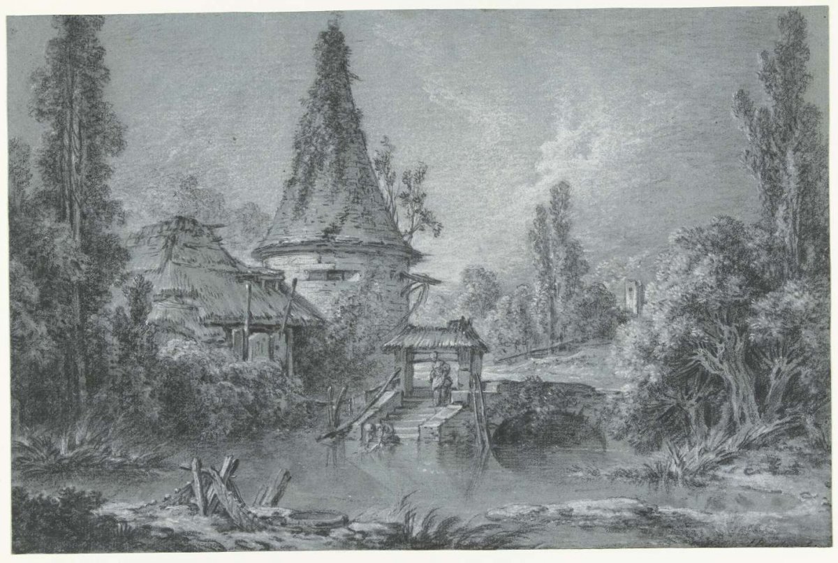 Landscape with a tower, near Beauvais, François Boucher, 1737 - 1747