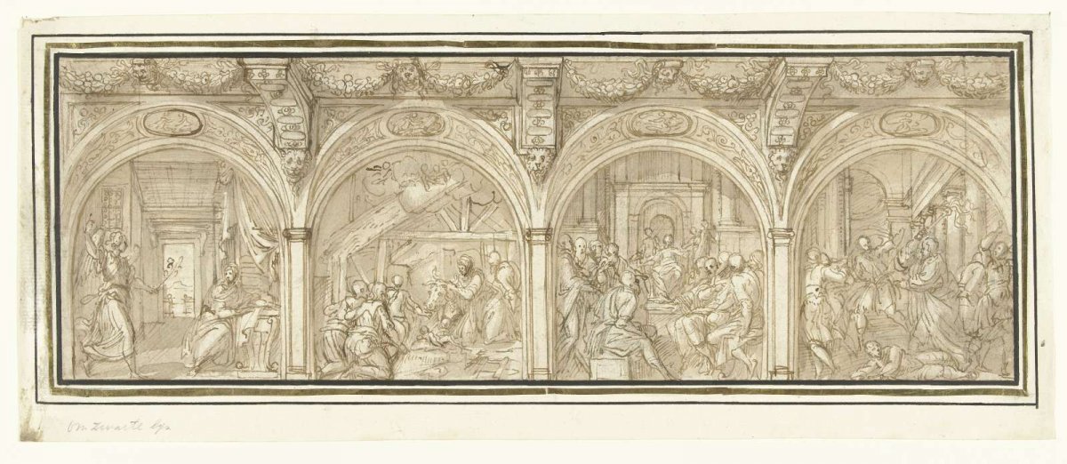 Design for a wall decoration with four representations, Lattanzio Gambara, 1540 - 1573