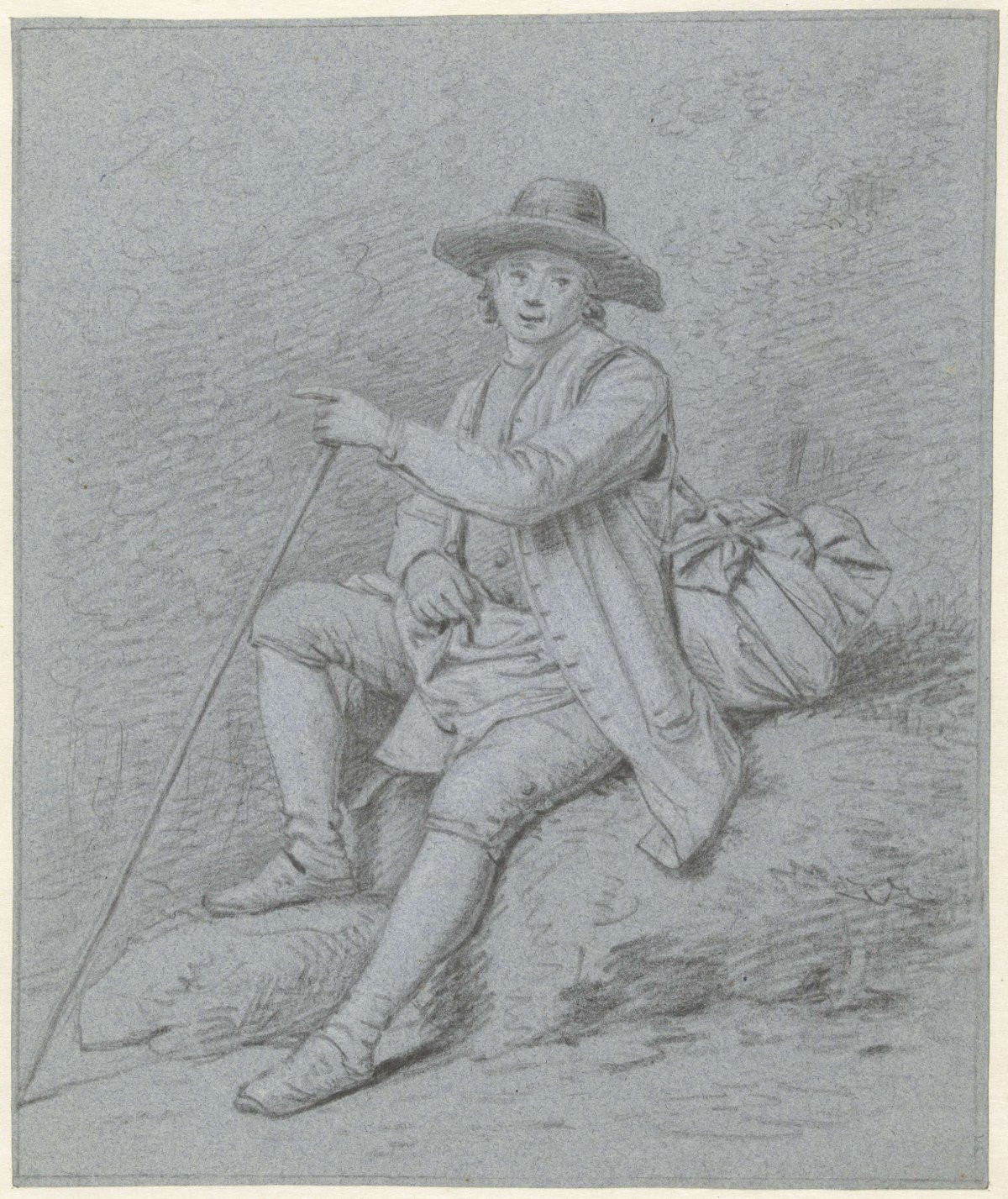 Seated walker with long stick, Jordanus Hoorn, 1788