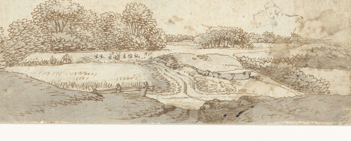 Landscape with road through fields, anonymous, 1700 - 1800