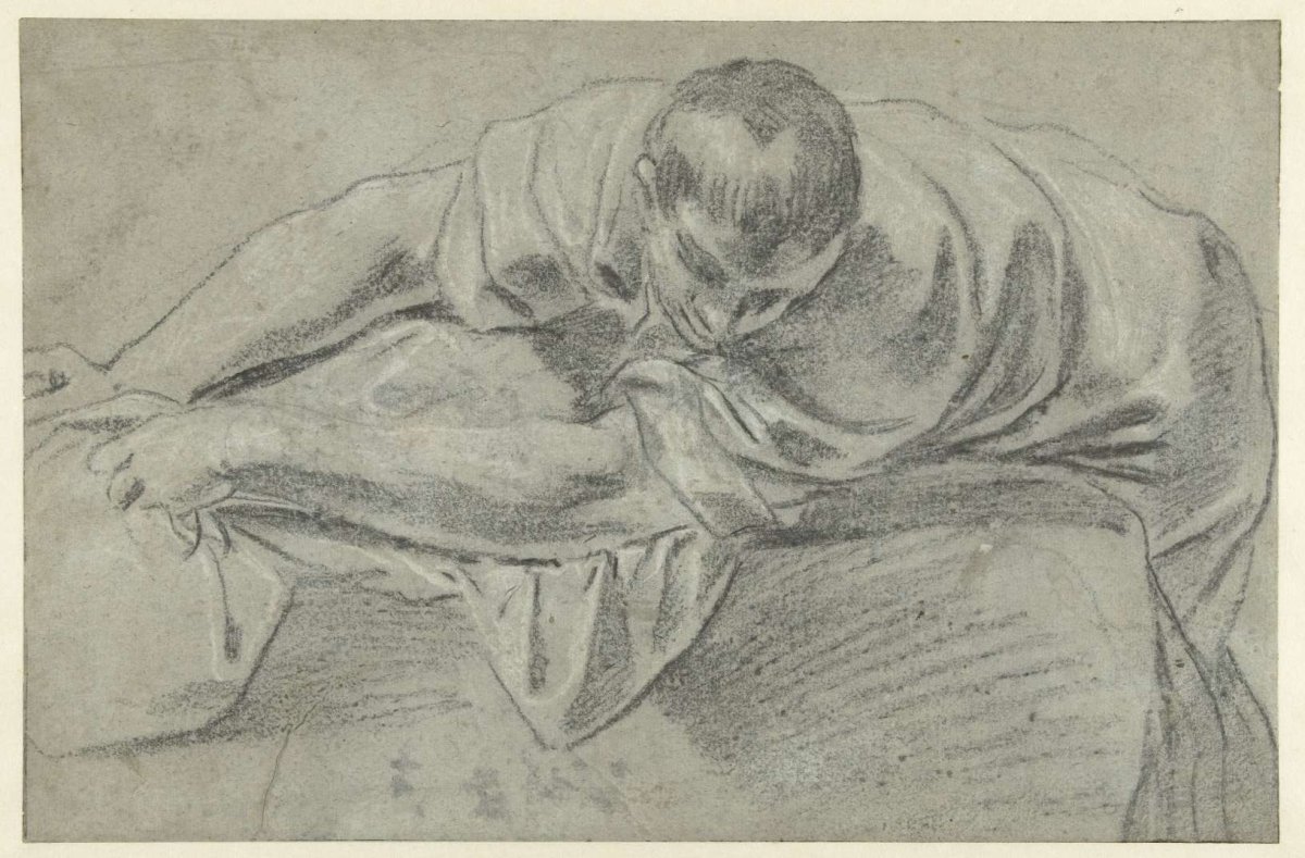 Model Study of a Man Leaning over a Table, Giacomo Cavedone, c. 1612