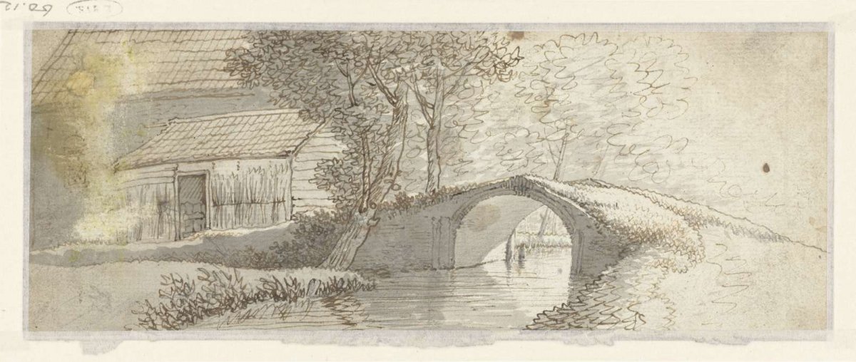 Stone bridge near a group of houses, anonymous, c. 1700 - c. 1800