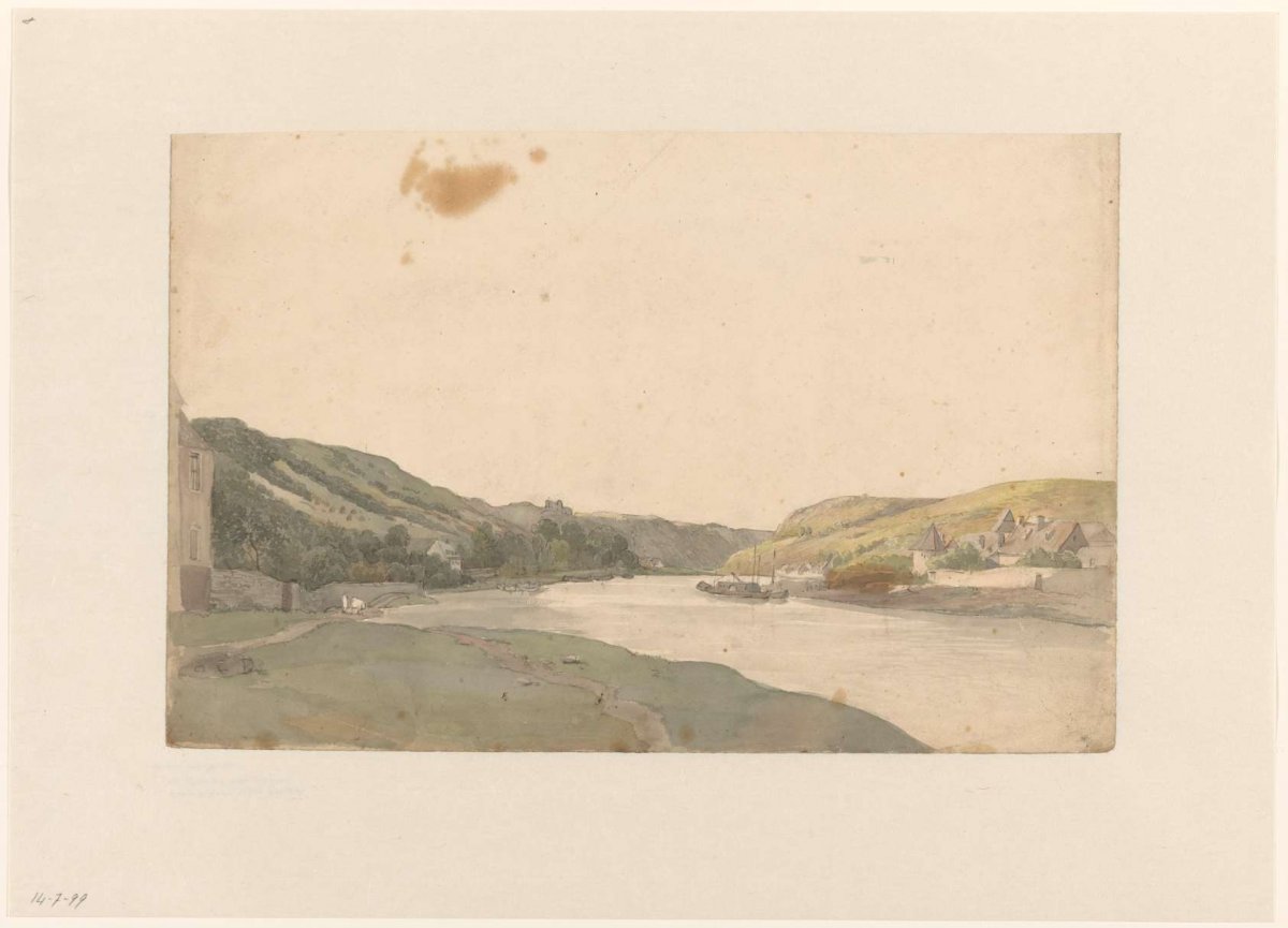 View of the Meuse River, Julius Jacobus van de Sande Bakhuyzen, 1805 - 1860