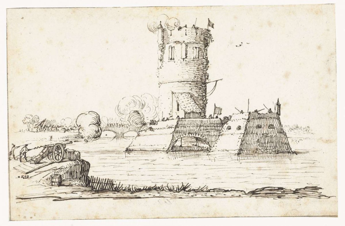 Artillery attack on a defense tower, Albert Flamen, 1648 - 1669