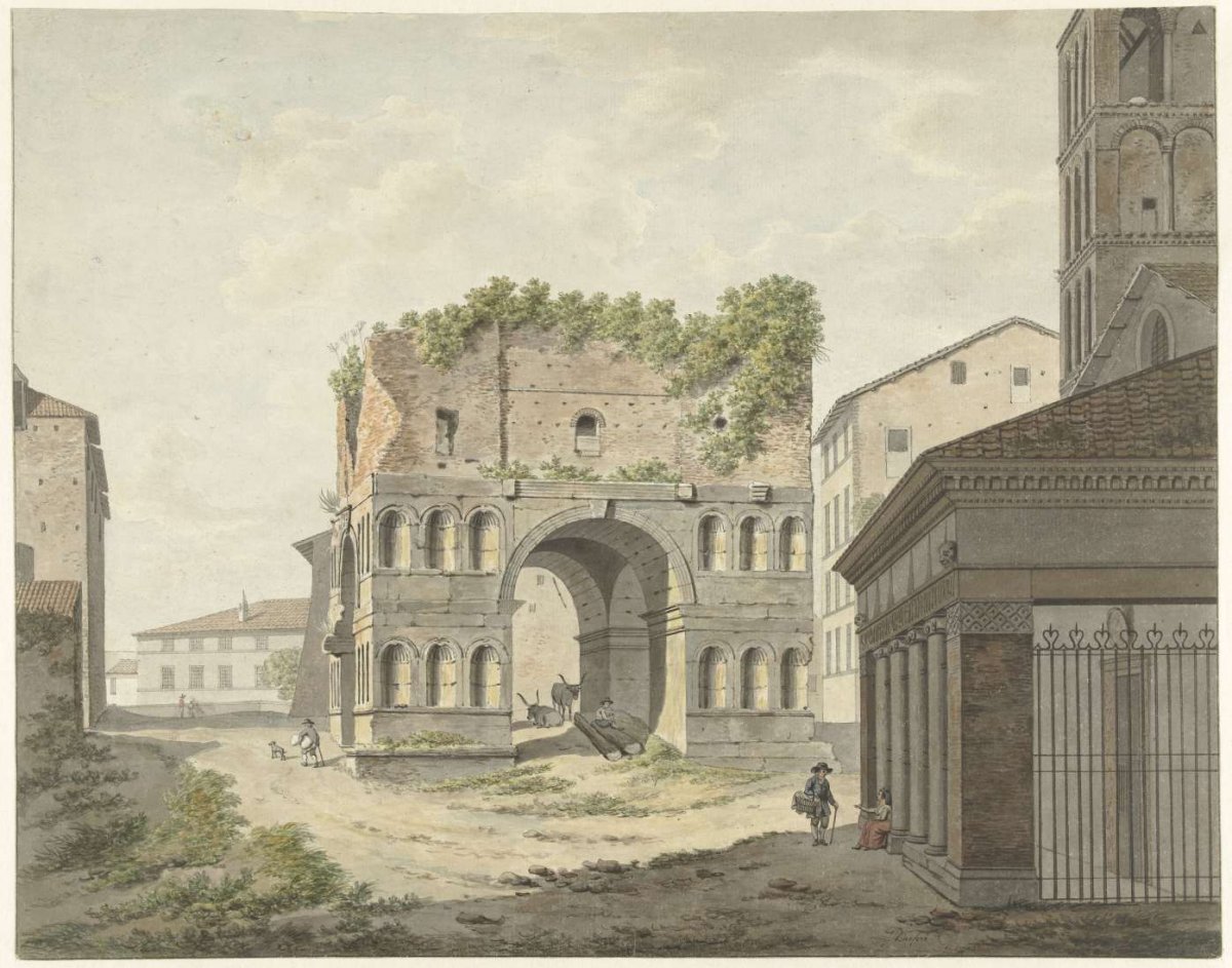 The arch of Janus quadrifons and part of the S. Giorgio in Velabro at Rome, Daniël Dupré, 1761 - 1817