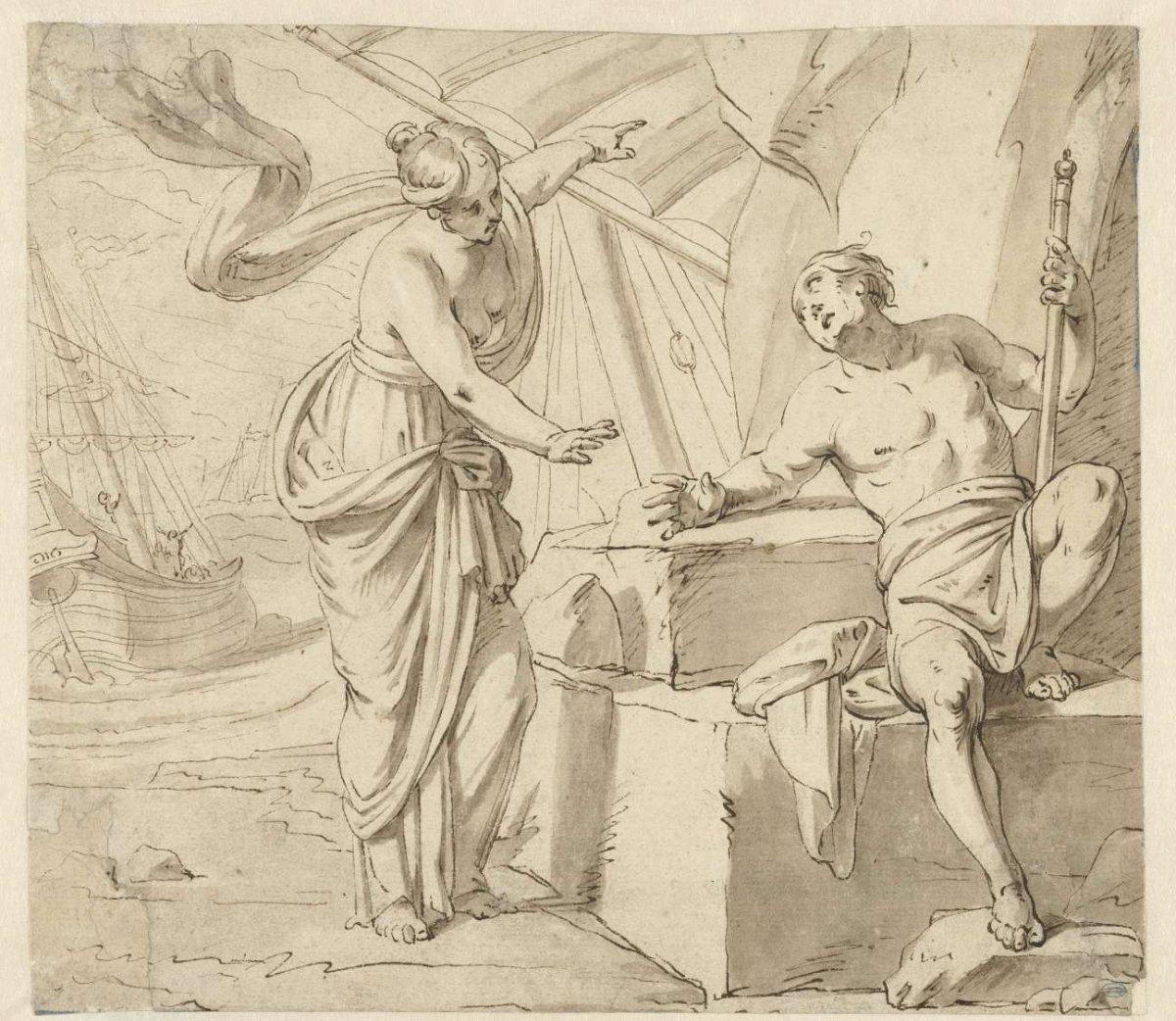 Minerva appears to Odysseus, anonymous, 1600 - 1699