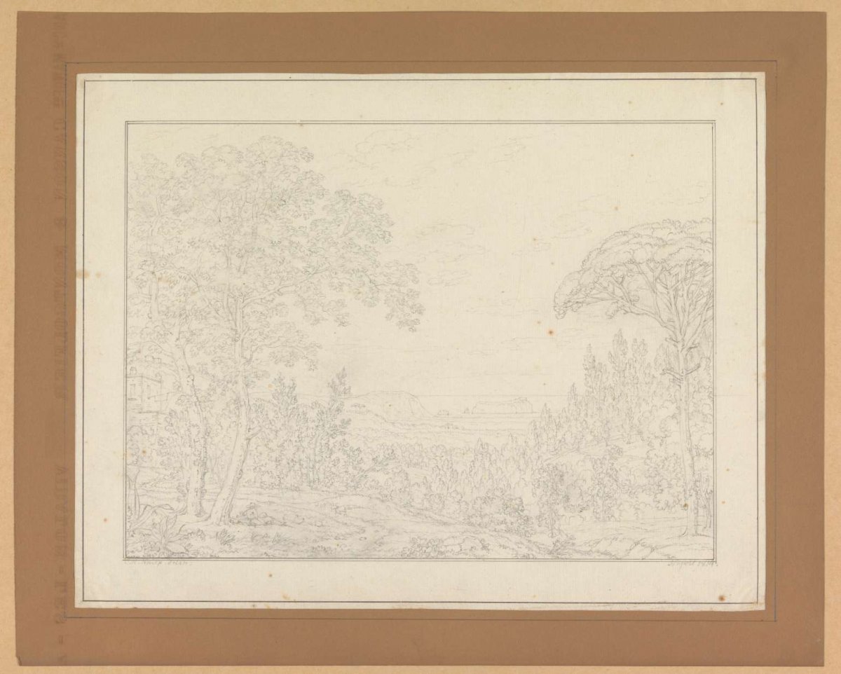 Landscape with trees and a vista of the sea, near Naples, Christoph Heinrich Kniep, 1814