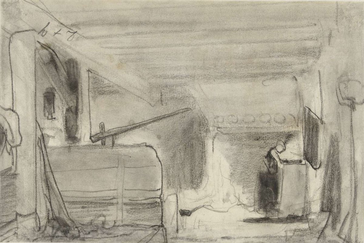 Woman in kitchen of a farmhouse, Johannes Bosboom, 1827 - 1891
