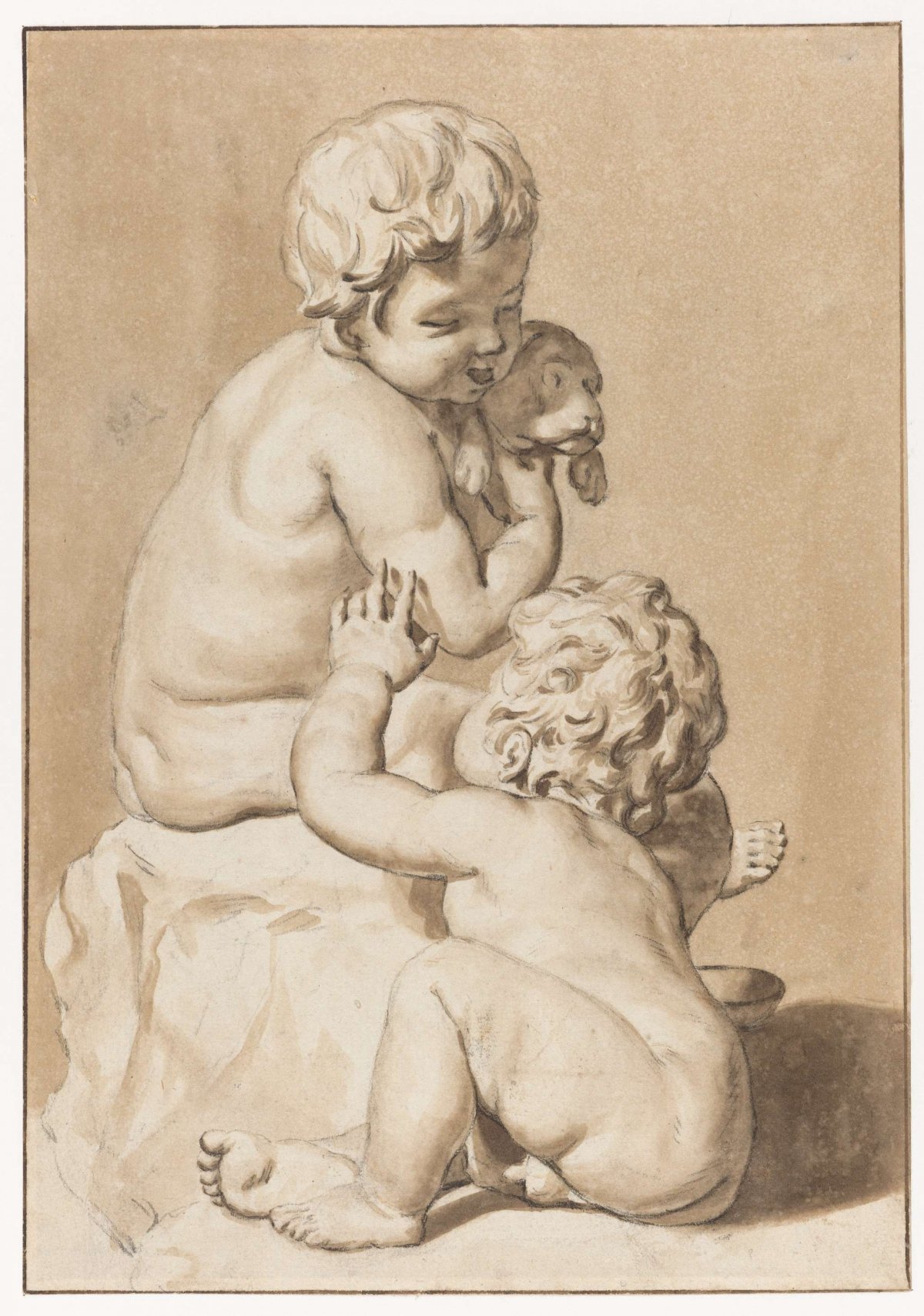 Two children with a dog, Nicolaas Verkolje, 1648 - 1671