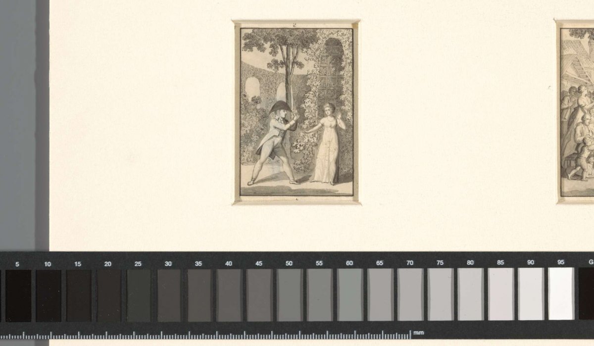 Lord with stitch addresses a lady in front of a garden priest, Sigmund Ferdinand Ritter von Perger, 1788 - 1841