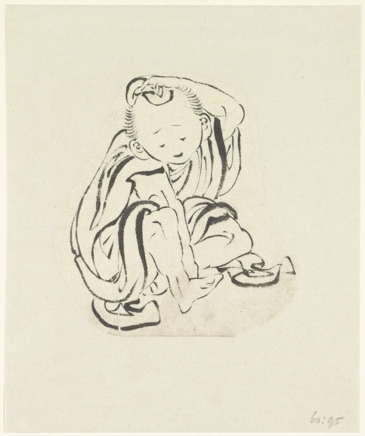 Seated man rubbing head with cloth, Totoya Hokkei, 1791 - 1850