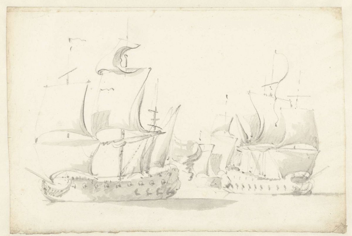 Three battle-worn ships, Willem van de Velde (II), 1643 - 1707