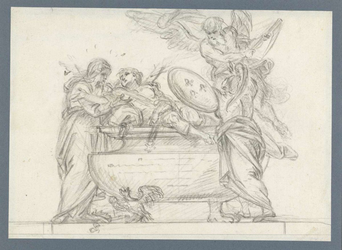 Design for a grave monument featuring Faith, Minerva and Time, anonymous, 1700 - 1800