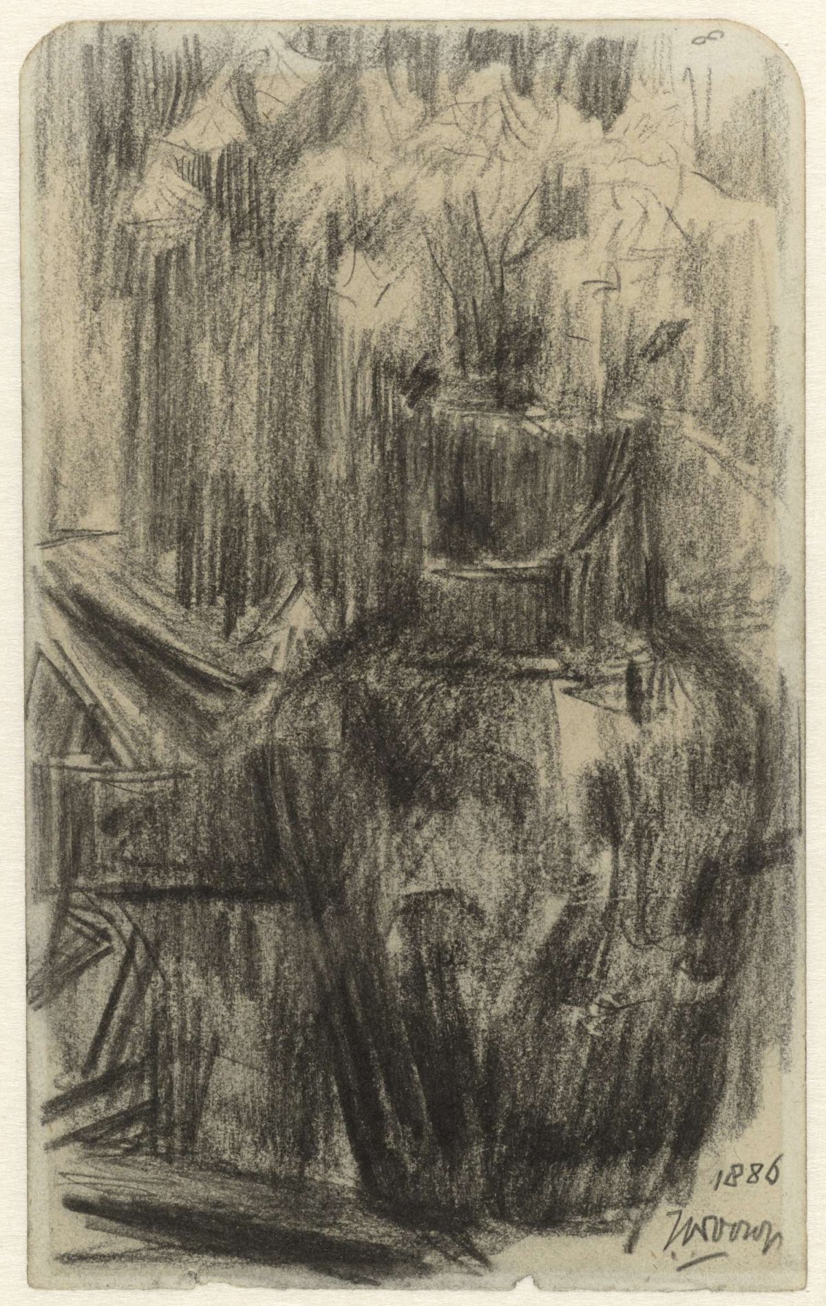 Vase with flowers in an interior, Jan Toorop, 1886
