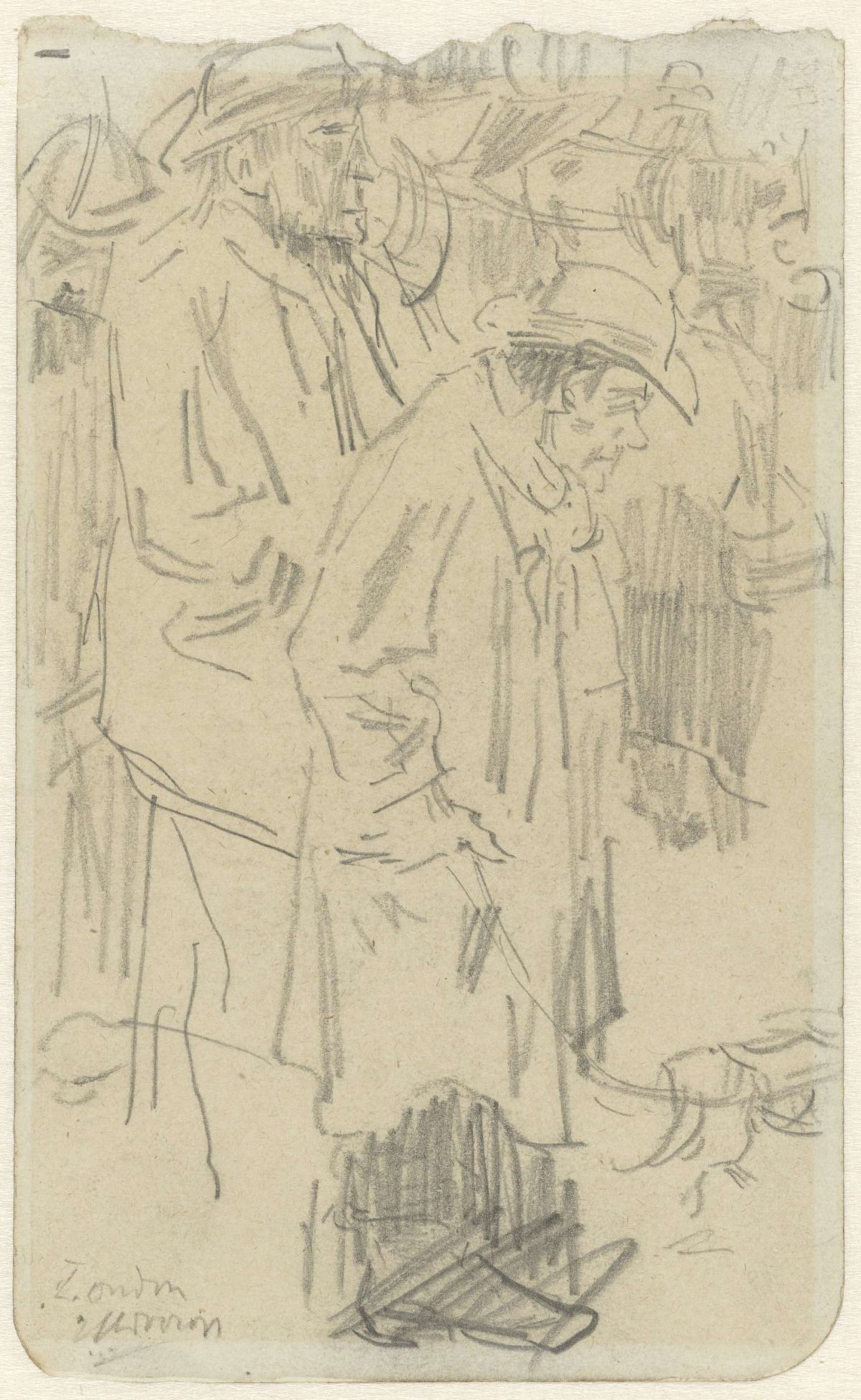 Sketch sheet showing persons and a dog on the street in London, Jan Toorop, 1868 - 1928