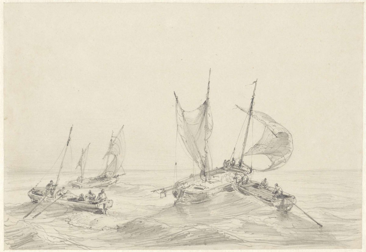 Sea with fishing boats, Louis Meijer, 1819 - 1866