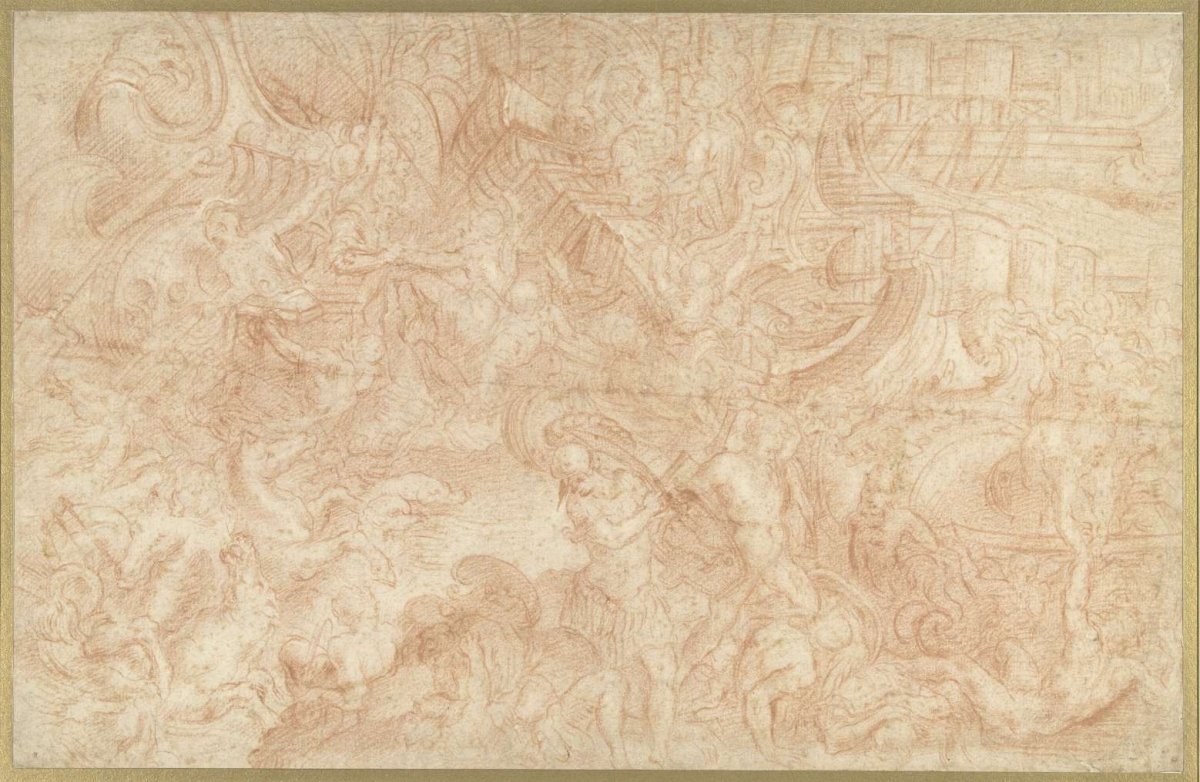 Neptune intervenes in naval battle, anonymous, 1500 - 1549
