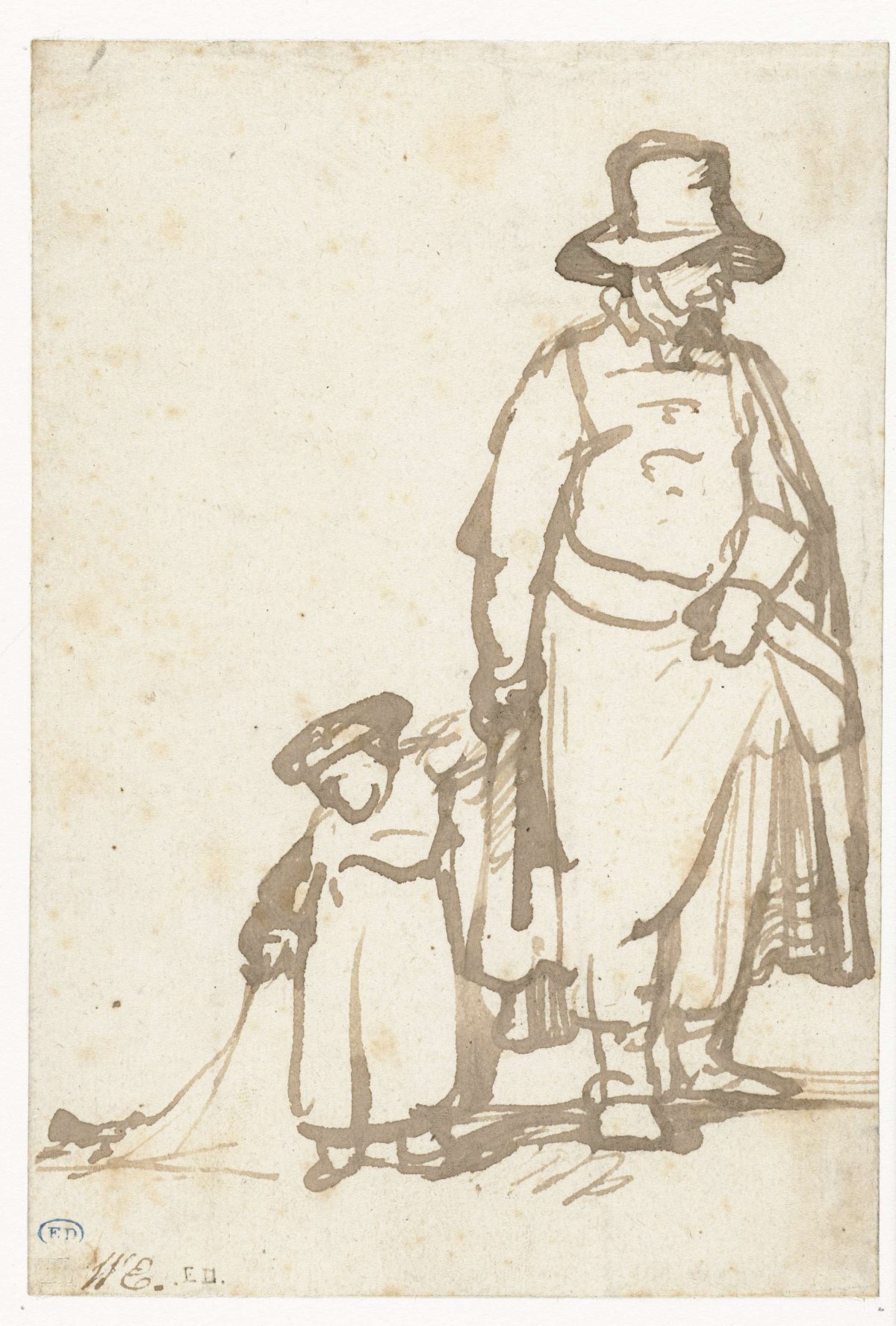 Standing man with a child by the hand, Rembrandt van Rijn, 1643