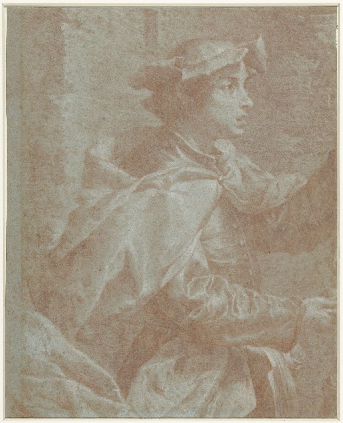 Young man in cloak and wearing a beret, anonymous, 1600 - 1699