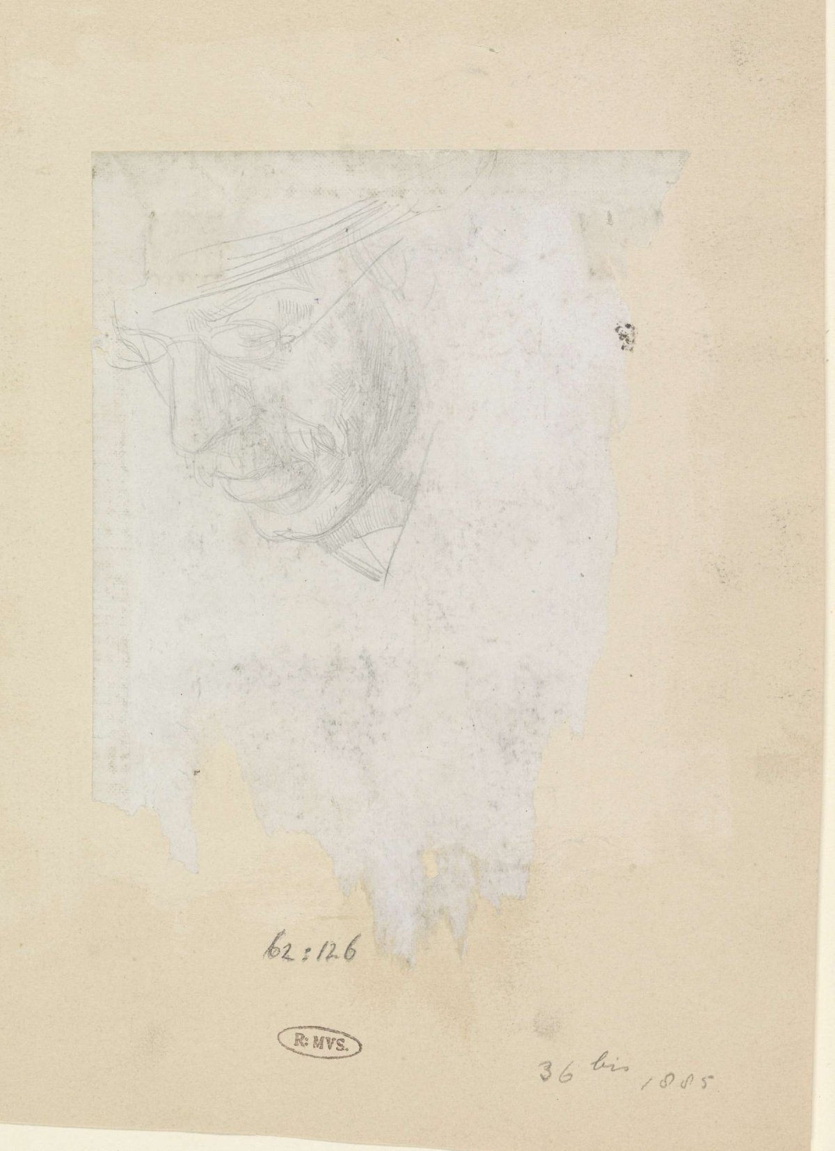 Portrait of the writer Willem Kloos (?) with mustache and glasses, Jan Veth, 1874 - 1925