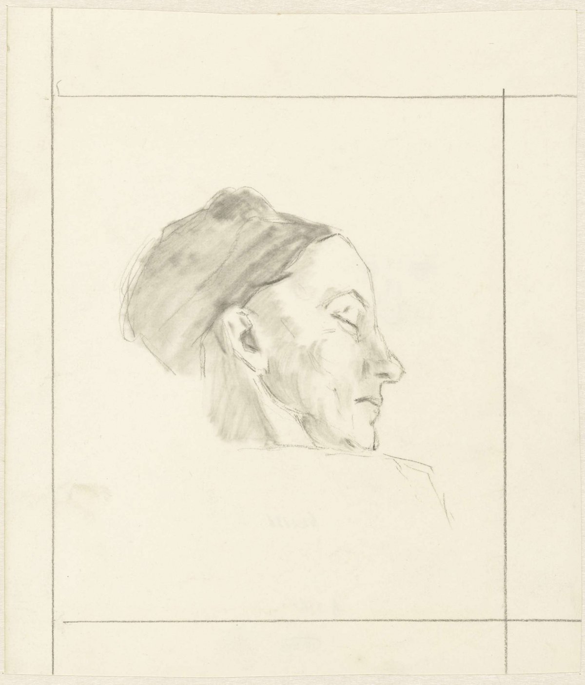 Head study, in profile to the right with eyes closed, Jan Veth, 1874 - 1925