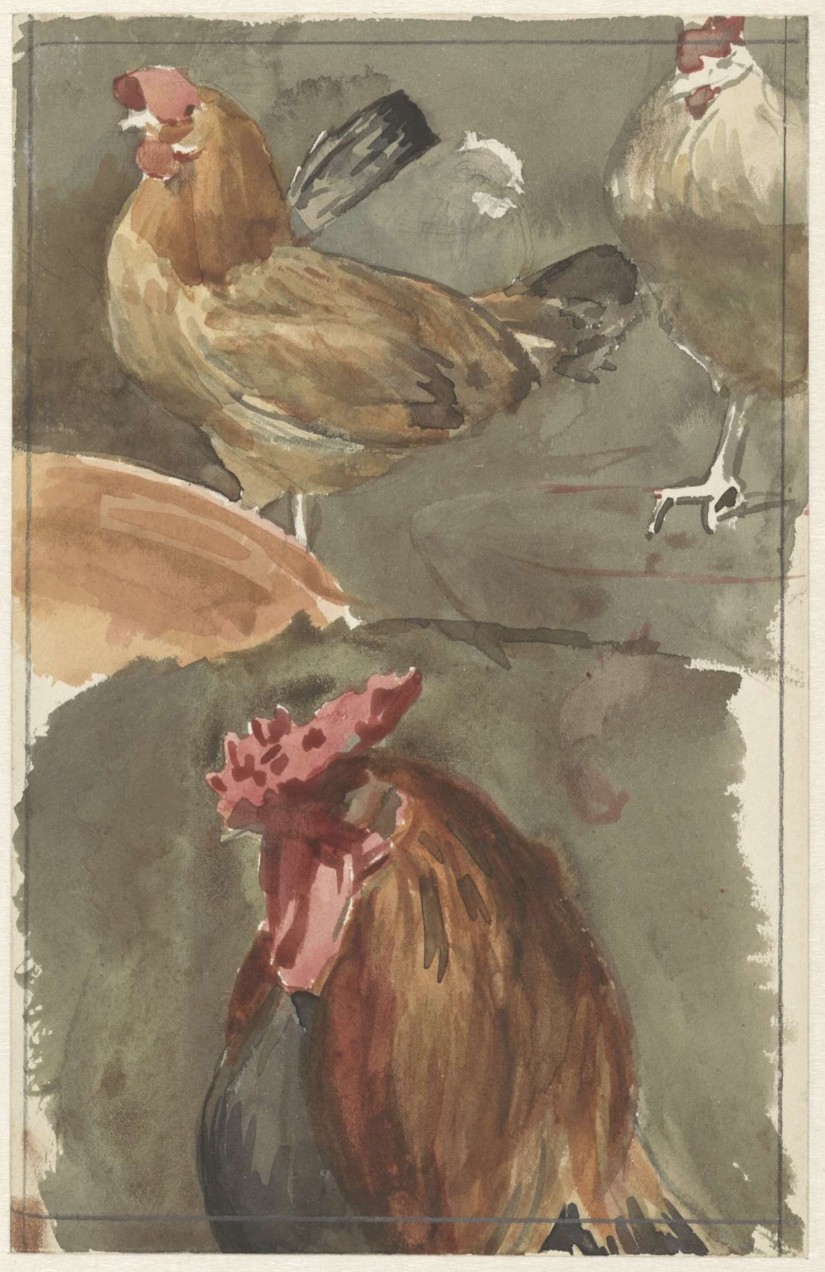Rooster with chickens, Jan Veth, 1874 - 1925