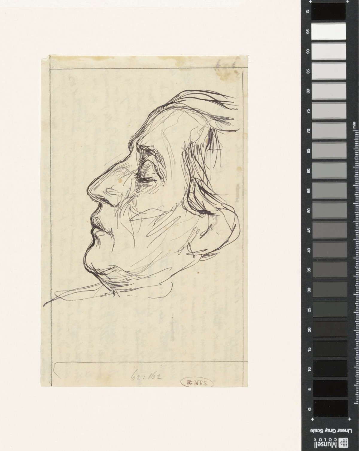 Man portrait with eyes closed, profile to left, Jan Veth, 1874 - 1925