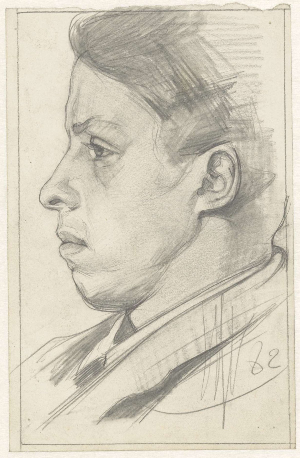Man portrait, in profile to the left, Jan Veth, 1882