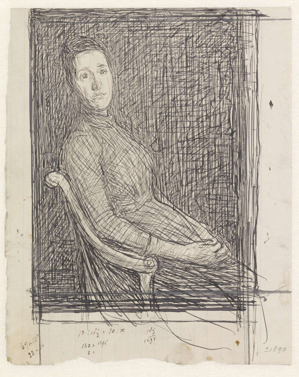 Portrait of Anna Dorothea Veth-Dirks, seated facing right, Jan Veth, 1874 - 1925