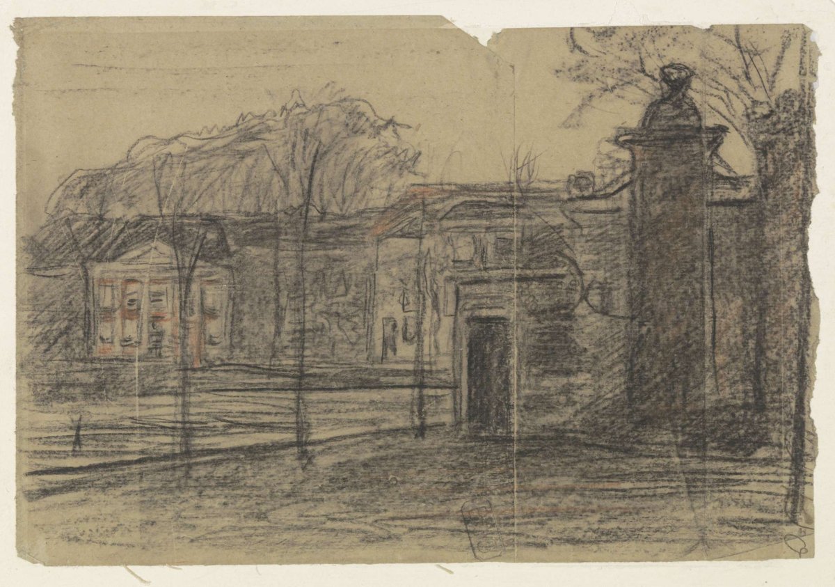 View of houses among trees, Dordrecht, Jan Veth, 1885