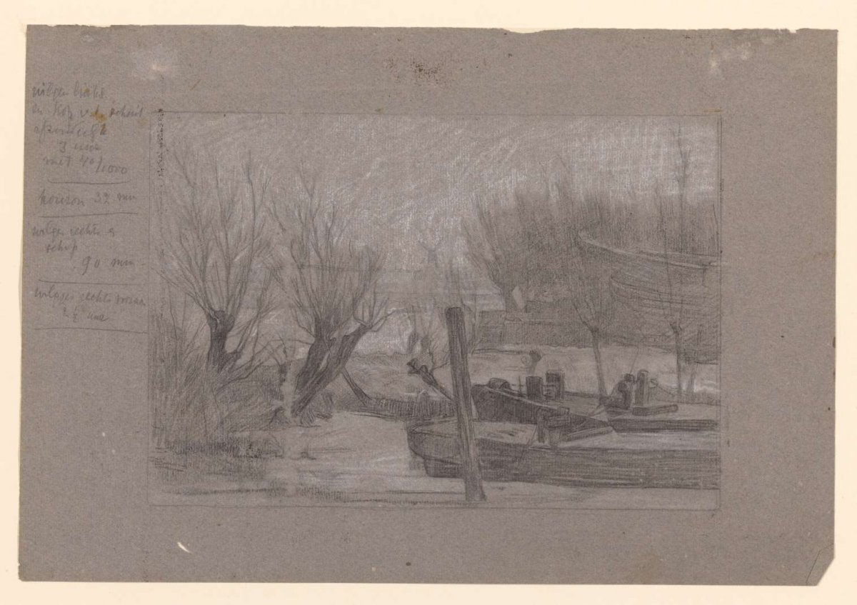 Vessels in a canal near pollard willows, Jan Veth, 1874 - 1925